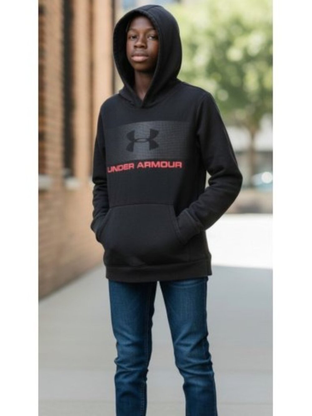 UNDER ARMOUR Black Hooded Pullover Sweatshirt Boys YLG Size 14-16